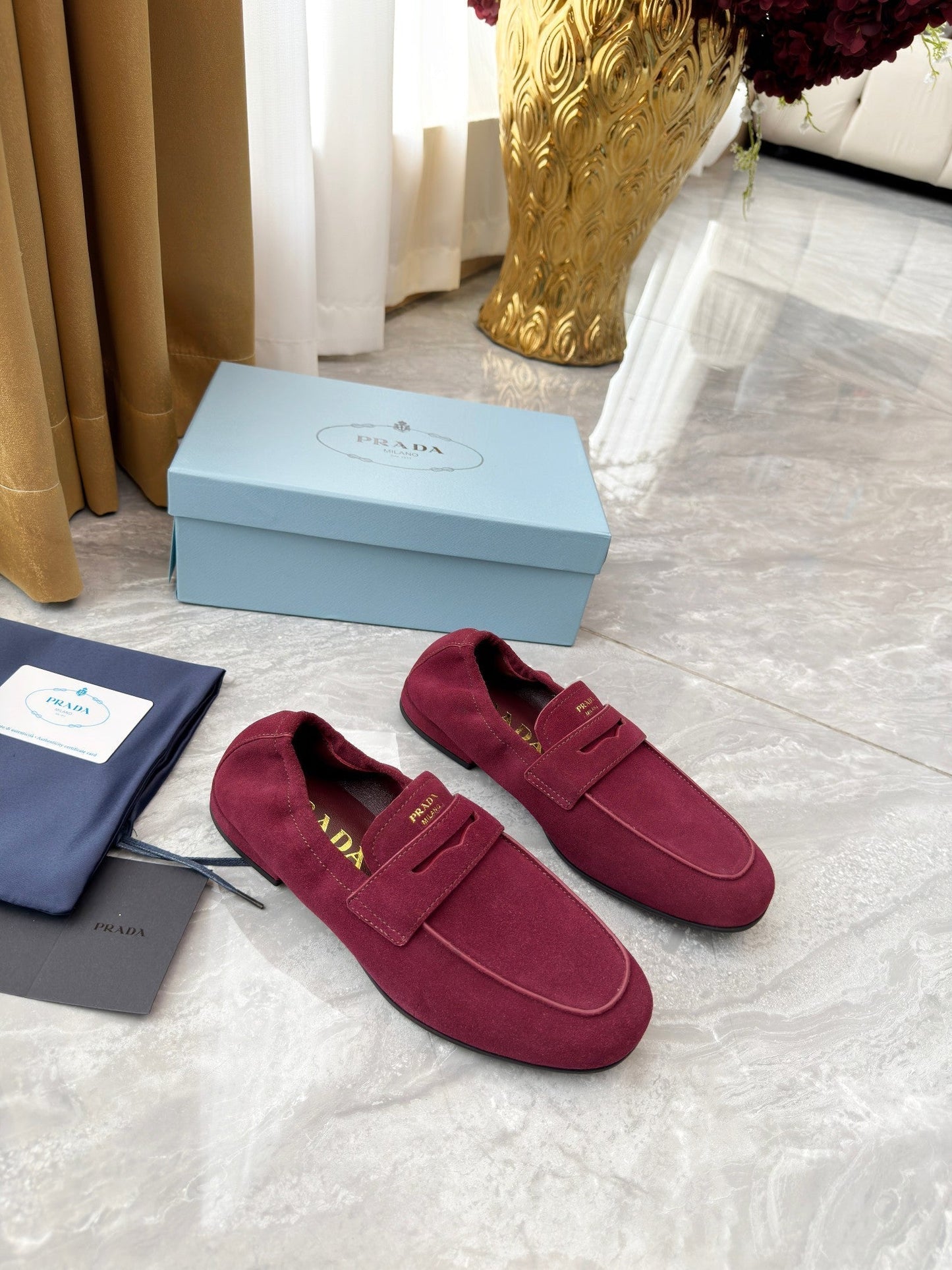 PRADA 25S LOAFERS IN DARK RED SUEDE - 35