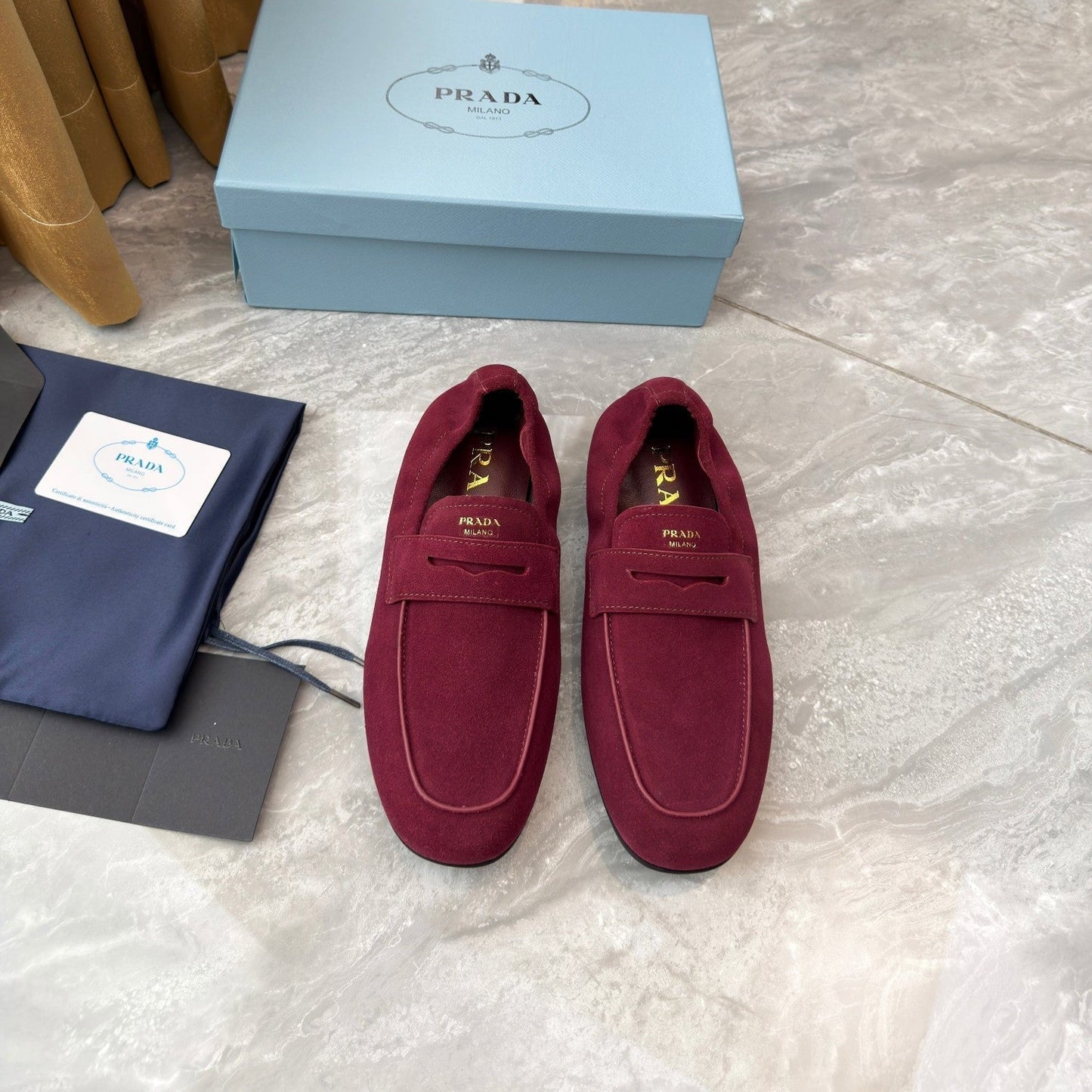 PRADA 25S LOAFERS IN DARK RED SUEDE - 35