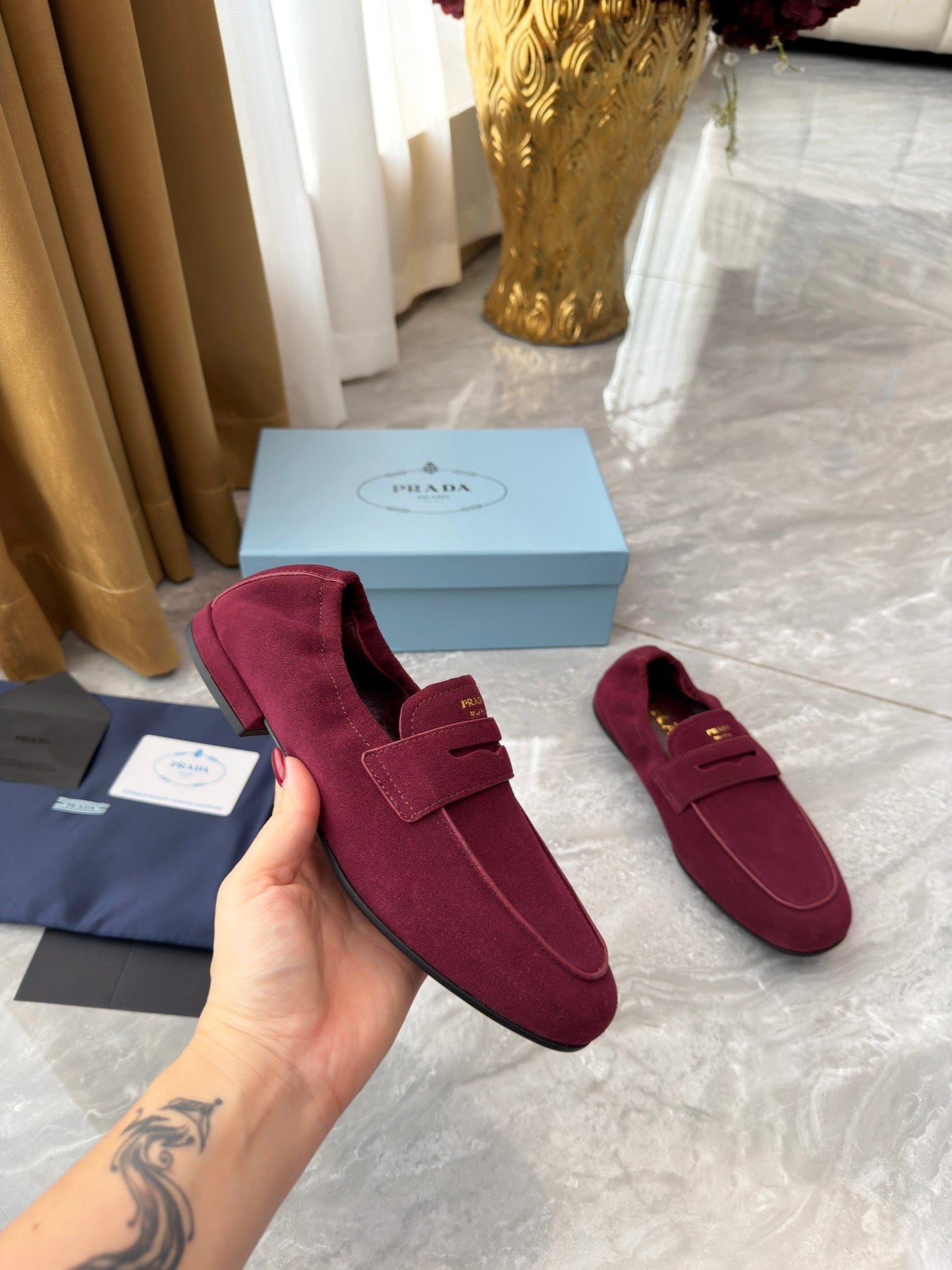 PRADA 25S LOAFERS IN DARK RED SUEDE - 35