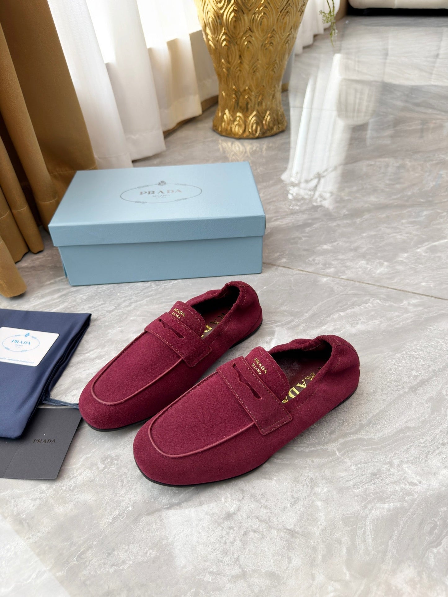 PRADA 25S LOAFERS IN DARK RED SUEDE - 35