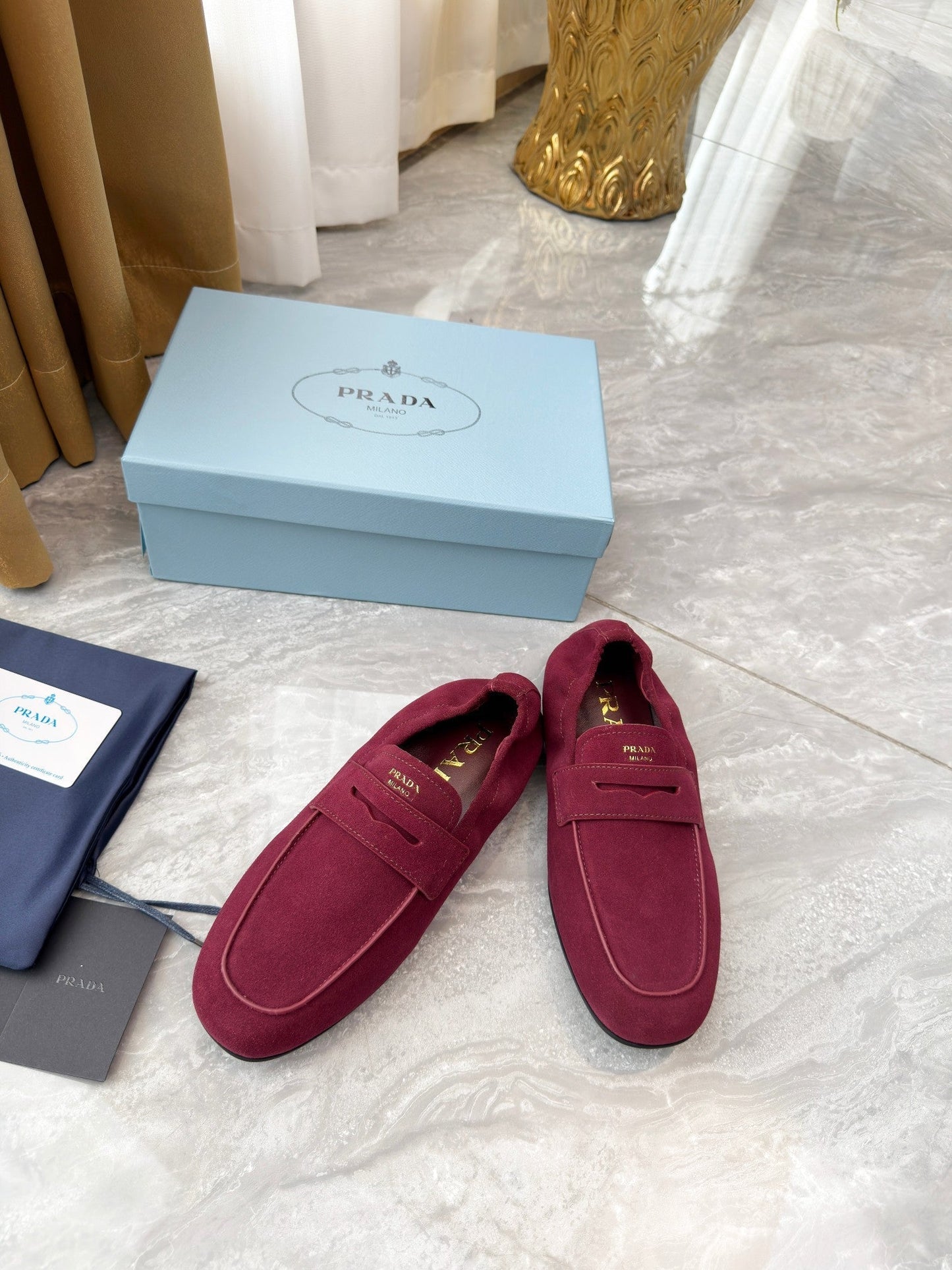 PRADA 25S LOAFERS IN DARK RED SUEDE - 35