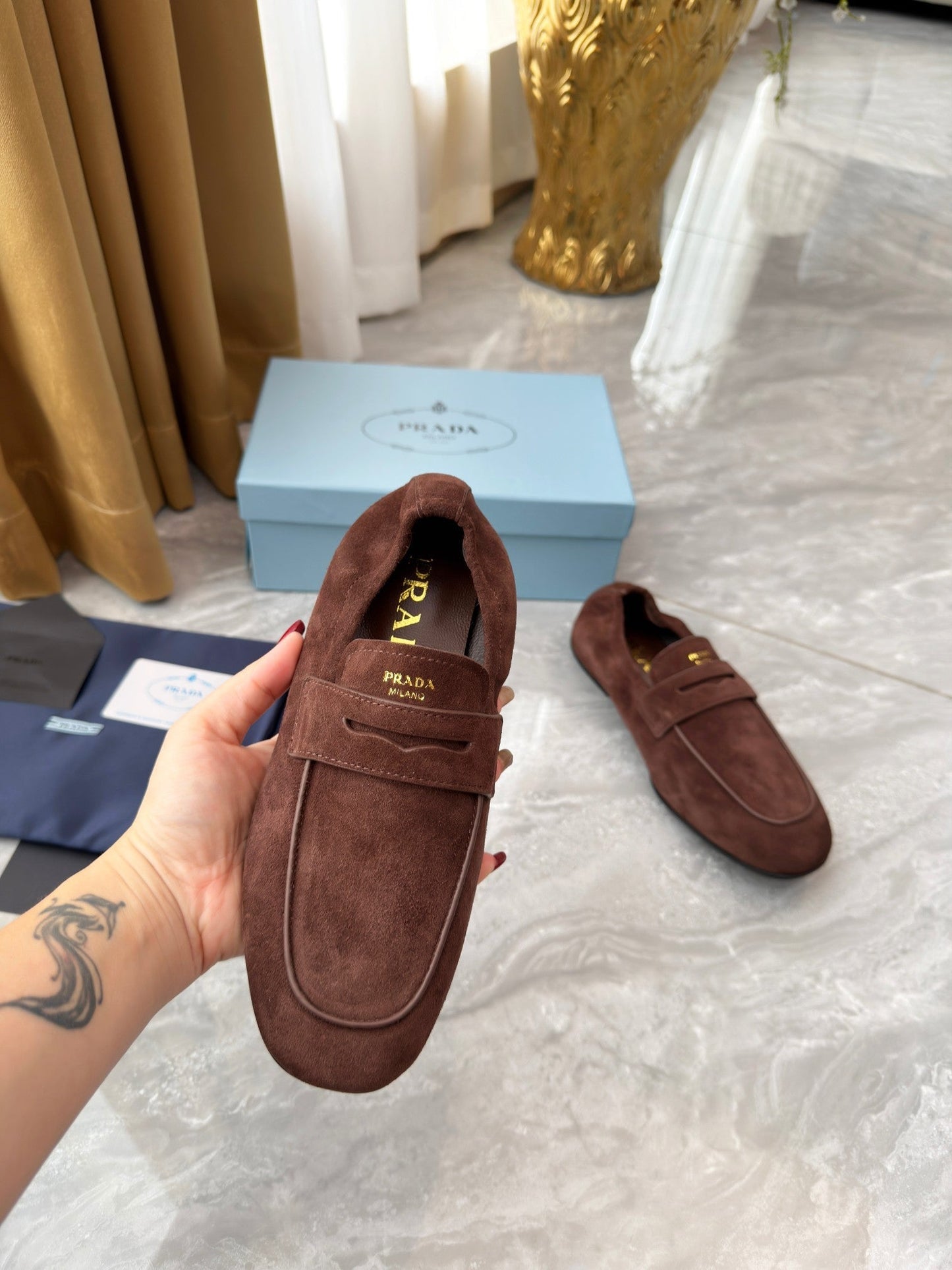 PRADA 25S LOAFERS IN BROWN SUEDE - 35