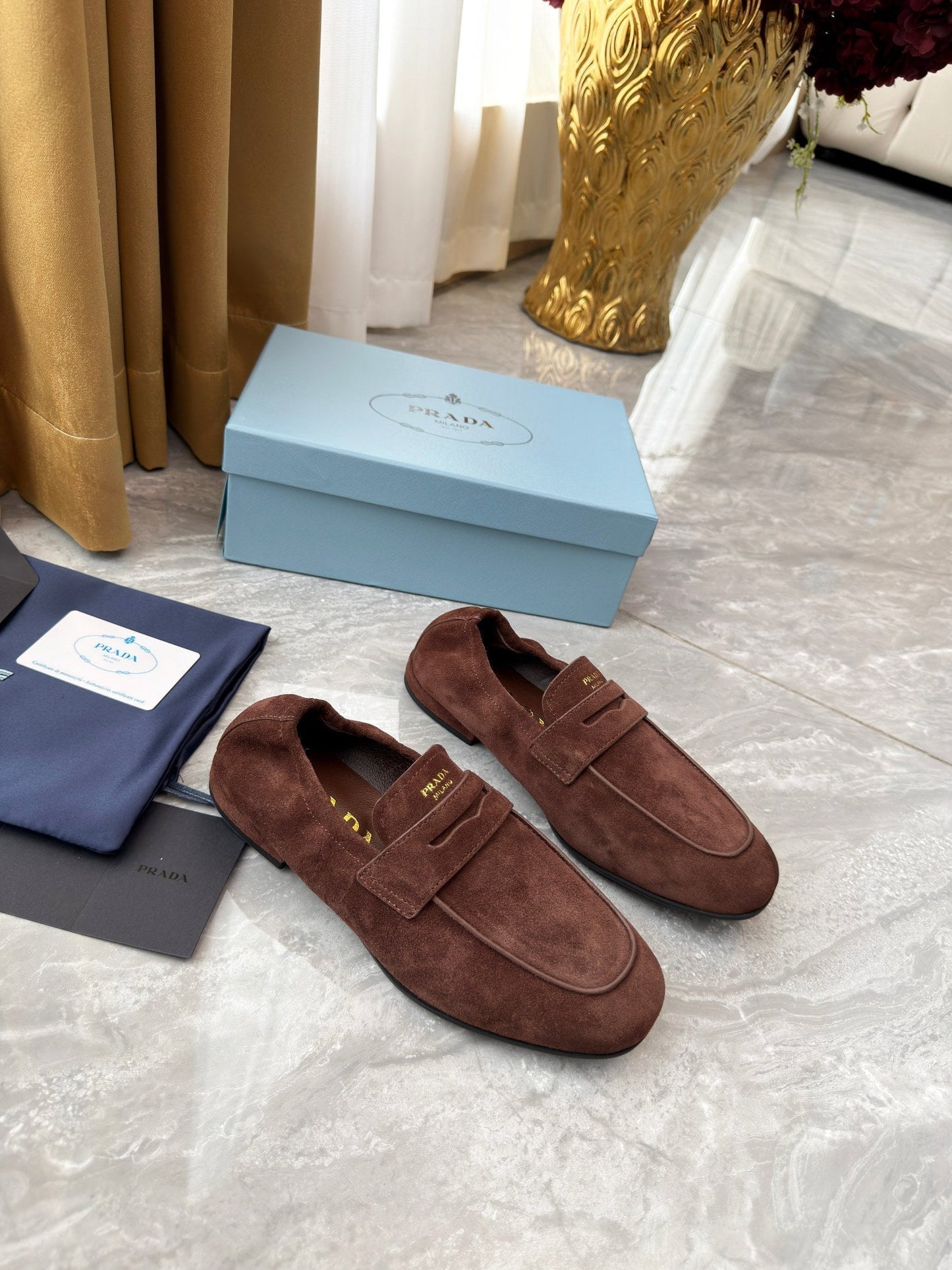 PRADA 25S LOAFERS IN BROWN SUEDE - 35