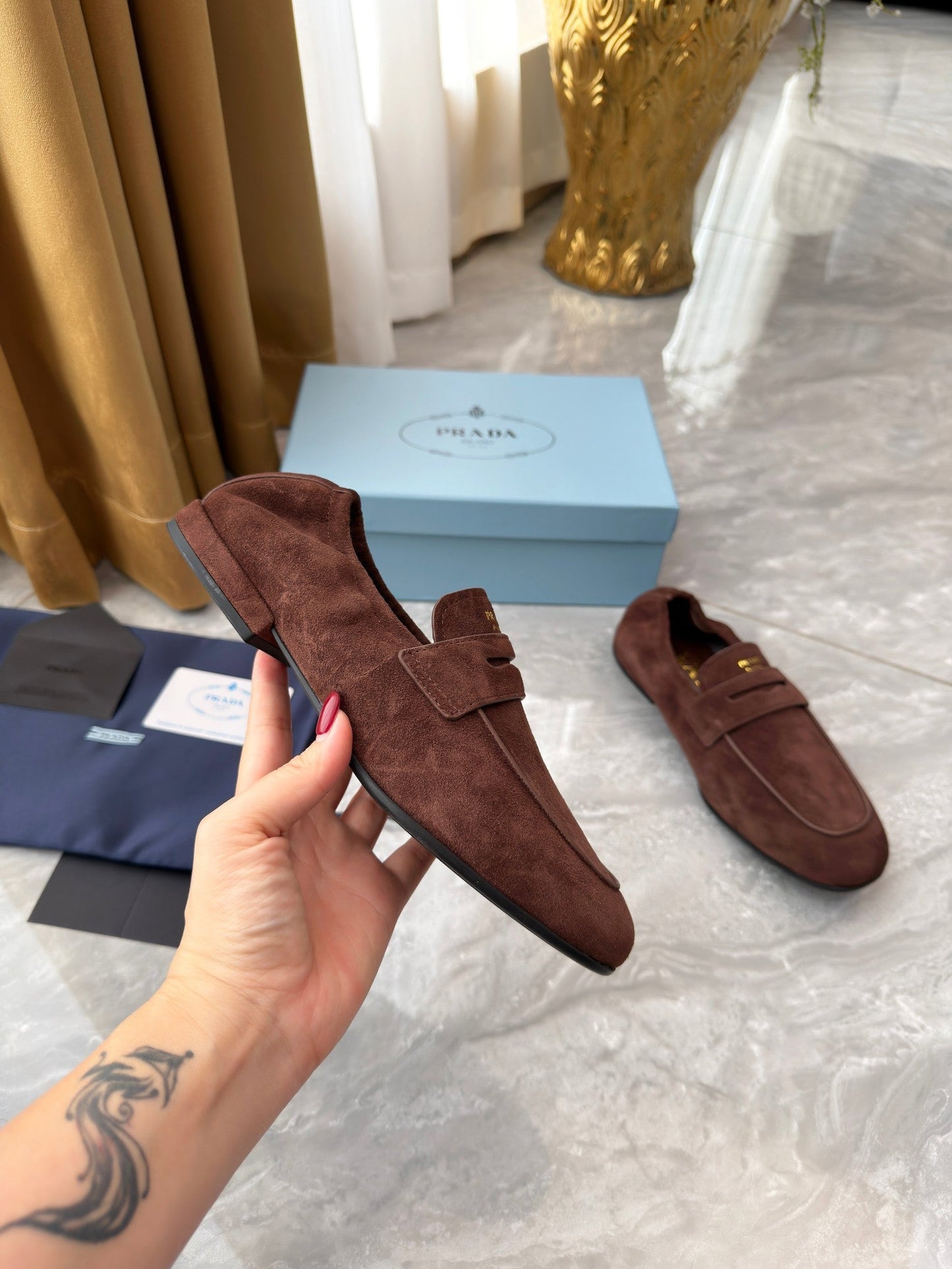 PRADA 25S LOAFERS IN BROWN SUEDE - 35