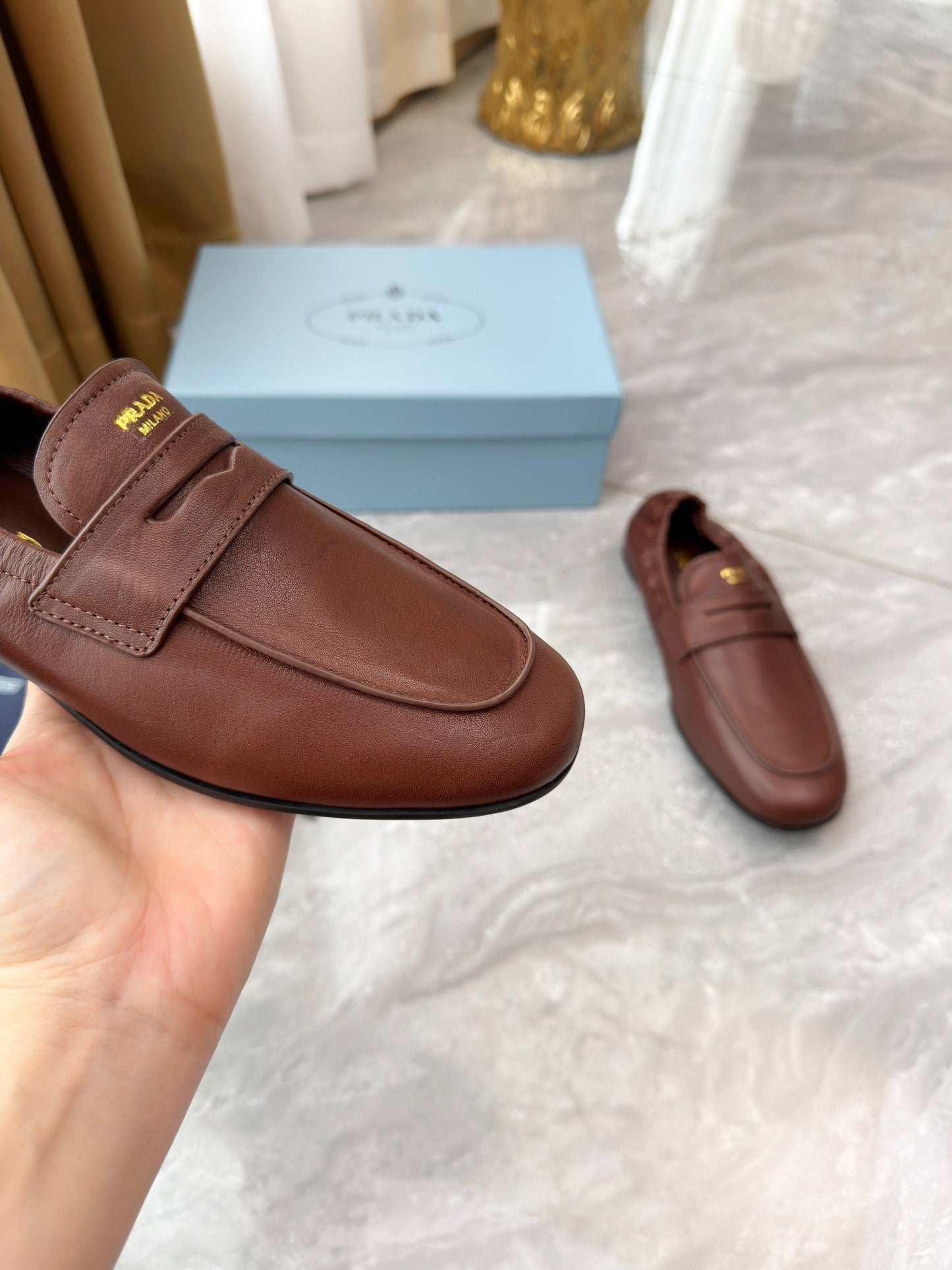 PRADA 25S LOAFERS IN BROWN CALFSKIN - 35