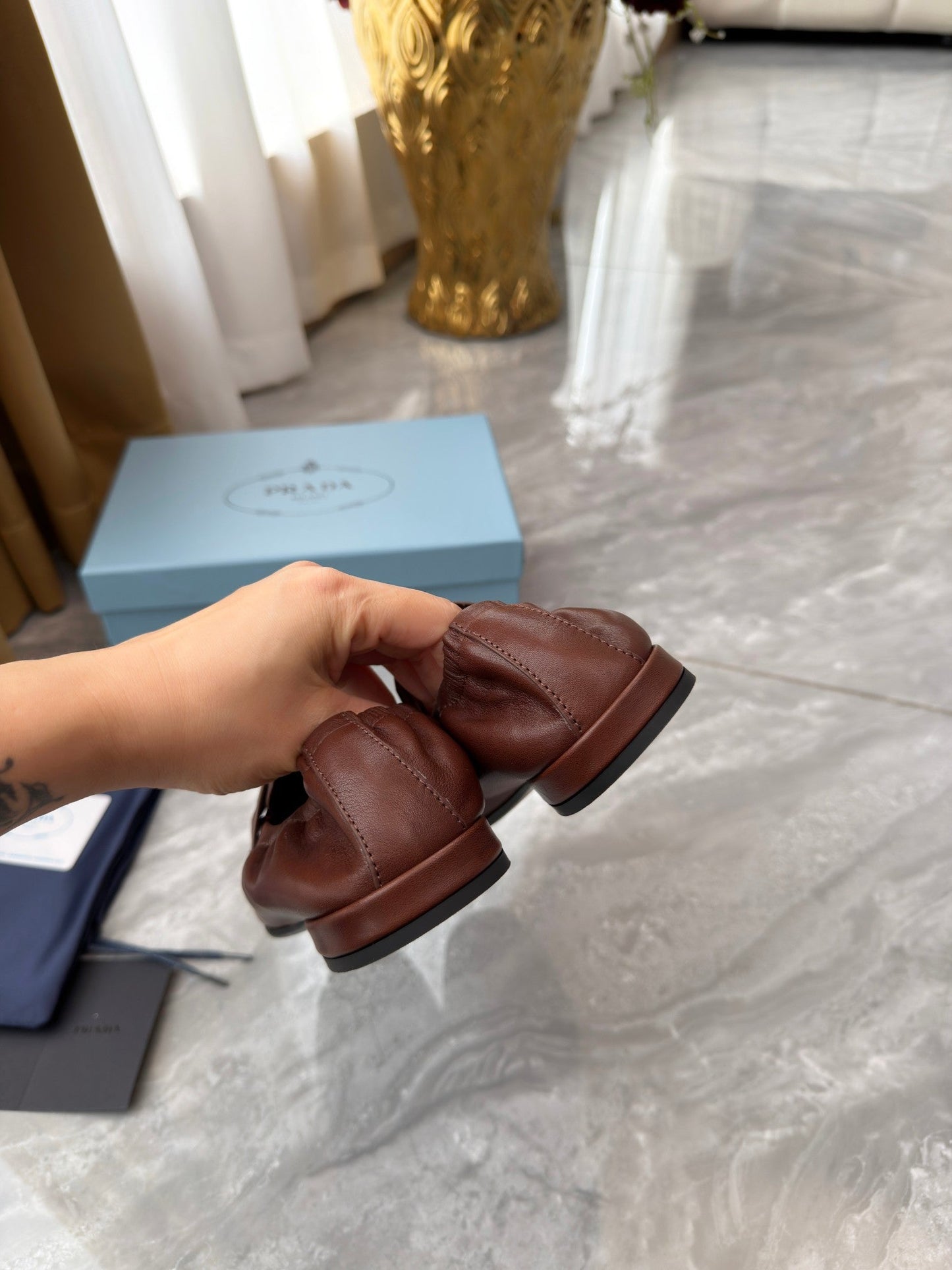 PRADA 25S LOAFERS IN BROWN CALFSKIN - 35
