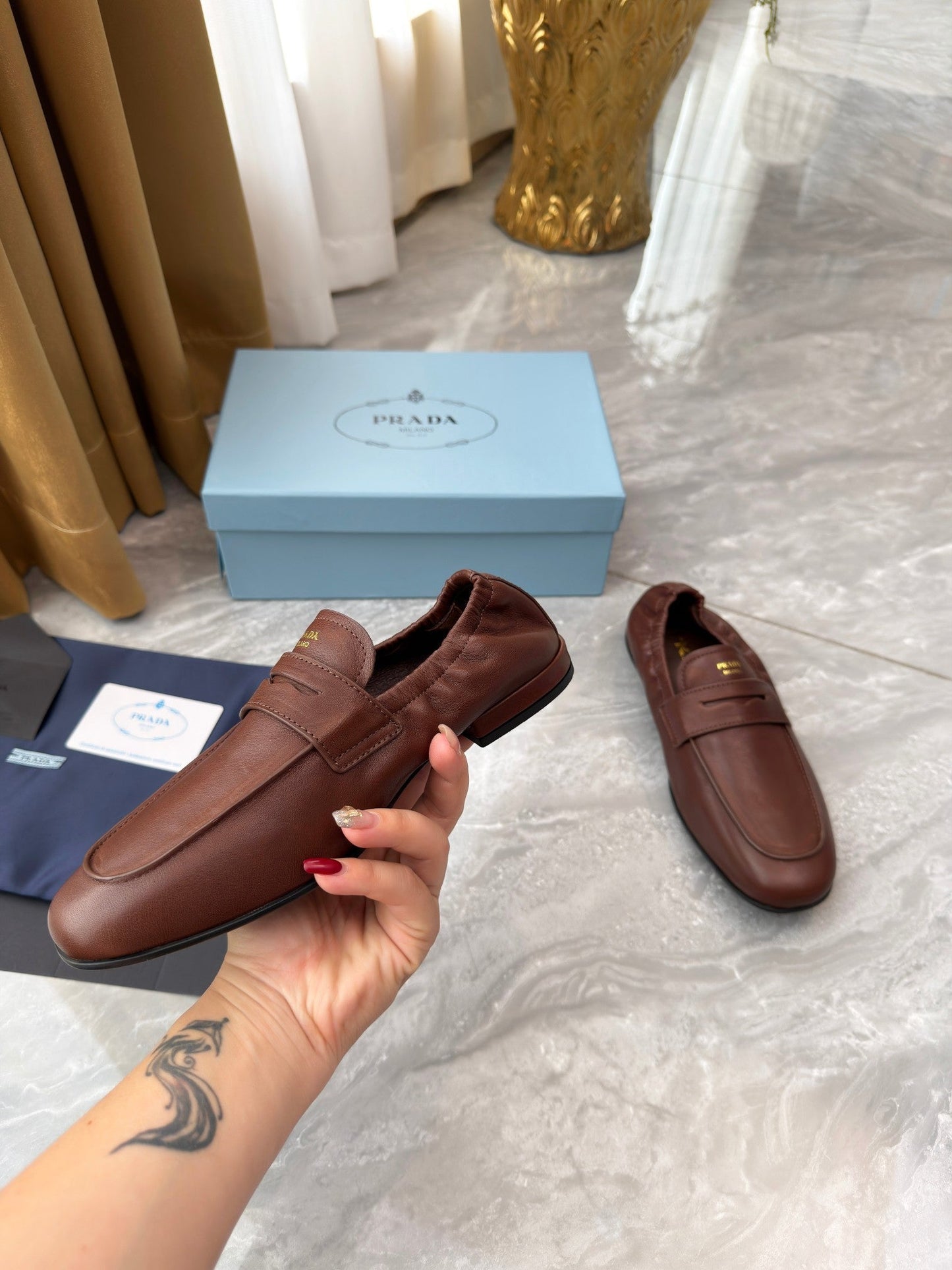 PRADA 25S LOAFERS IN BROWN CALFSKIN - 35