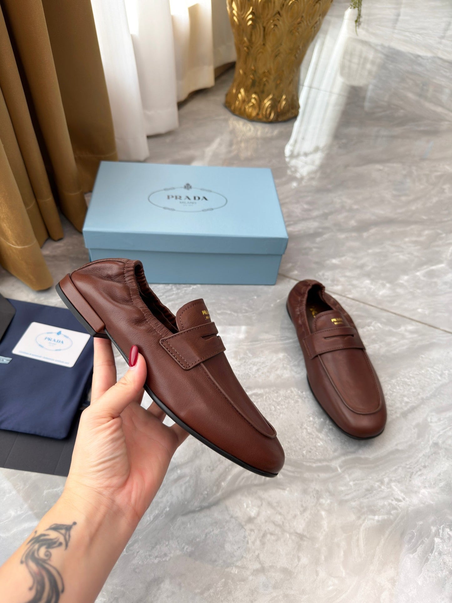 PRADA 25S LOAFERS IN BROWN CALFSKIN - 35