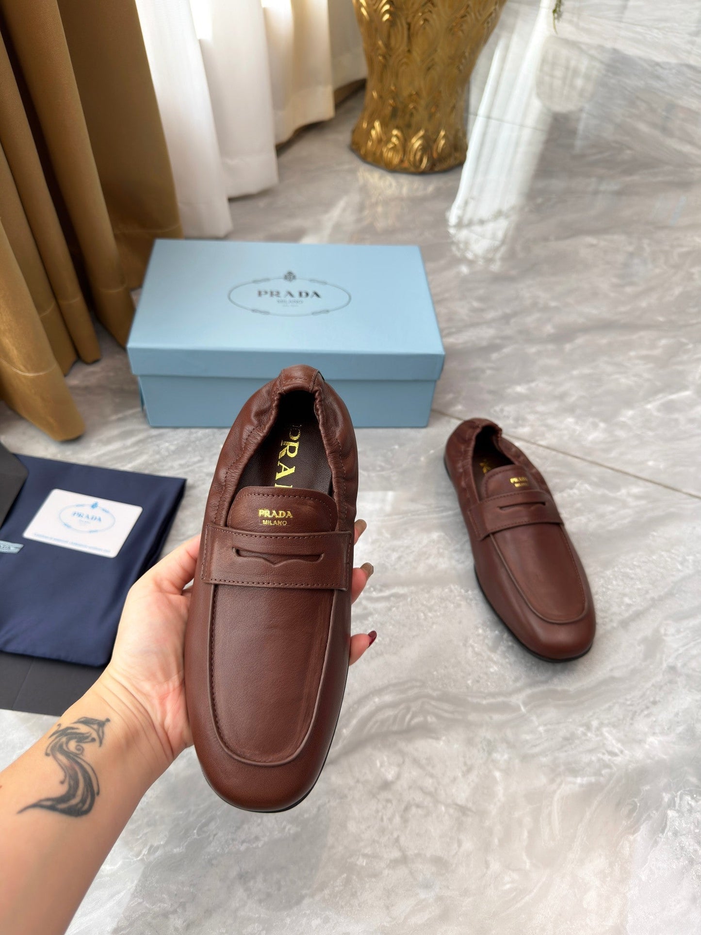 PRADA 25S LOAFERS IN BROWN CALFSKIN - 35