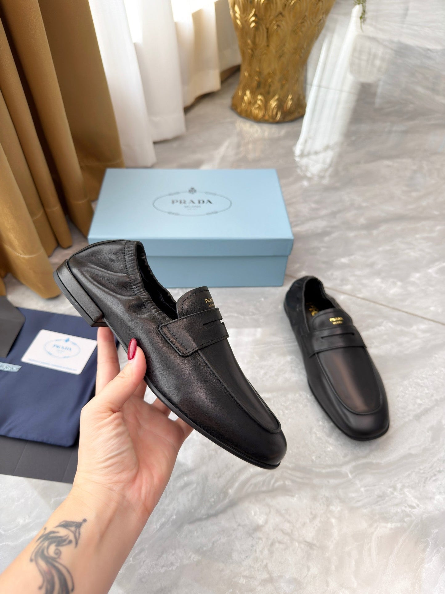 PRADA 25S LOAFERS IN BLACK CALFSKIN - 35