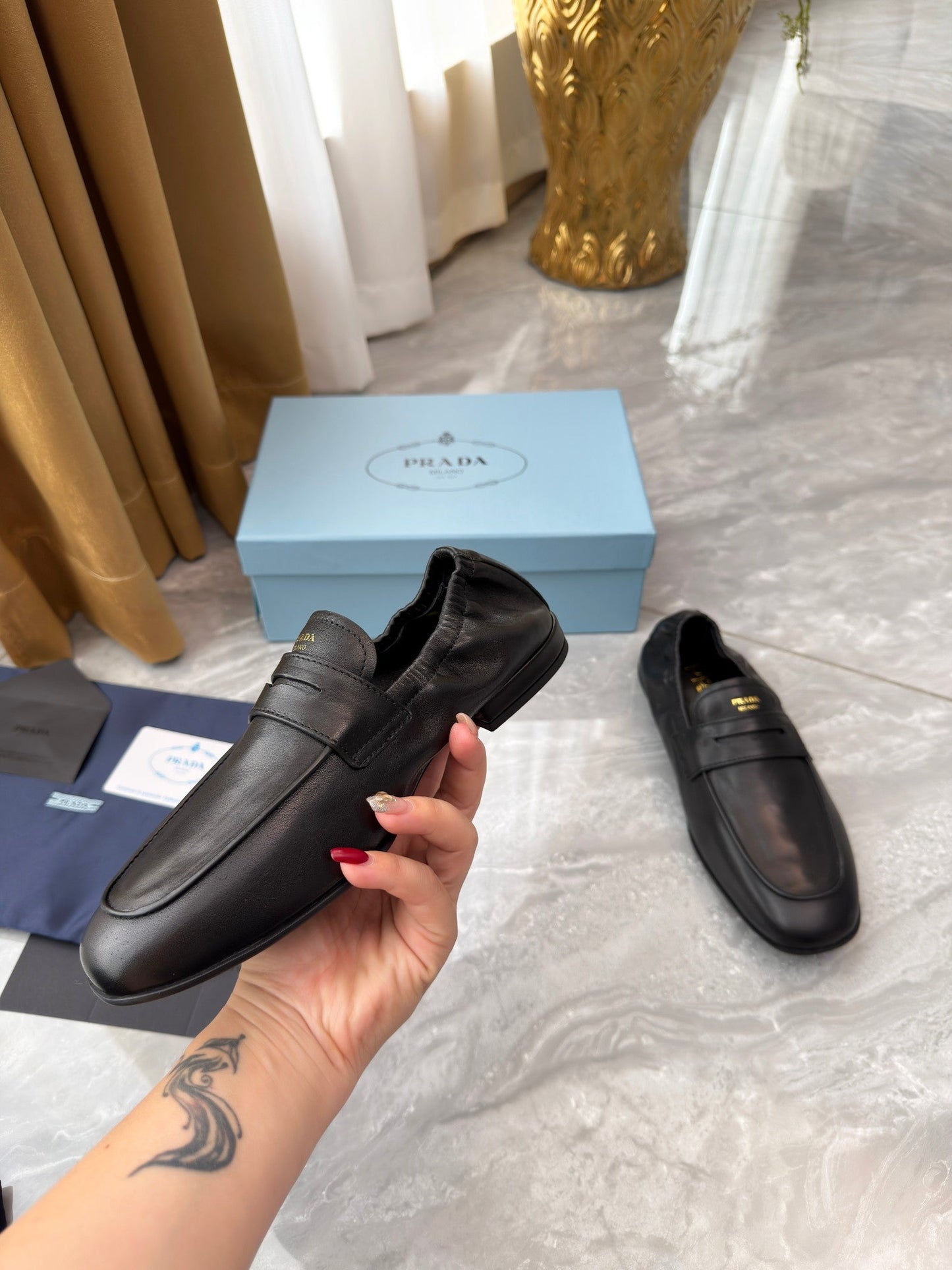 PRADA 25S LOAFERS IN BLACK CALFSKIN - 35