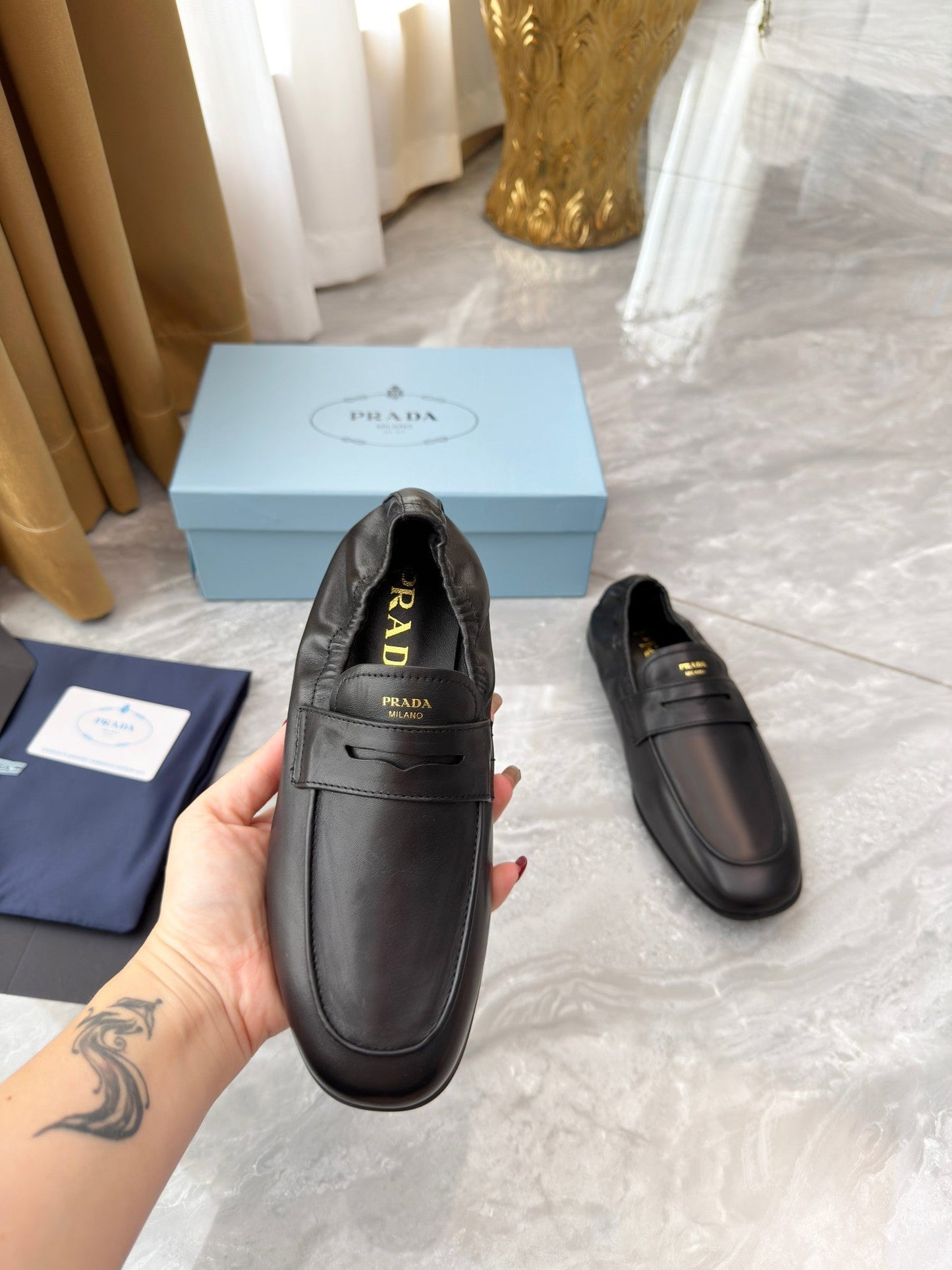 PRADA 25S LOAFERS IN BLACK CALFSKIN - 35