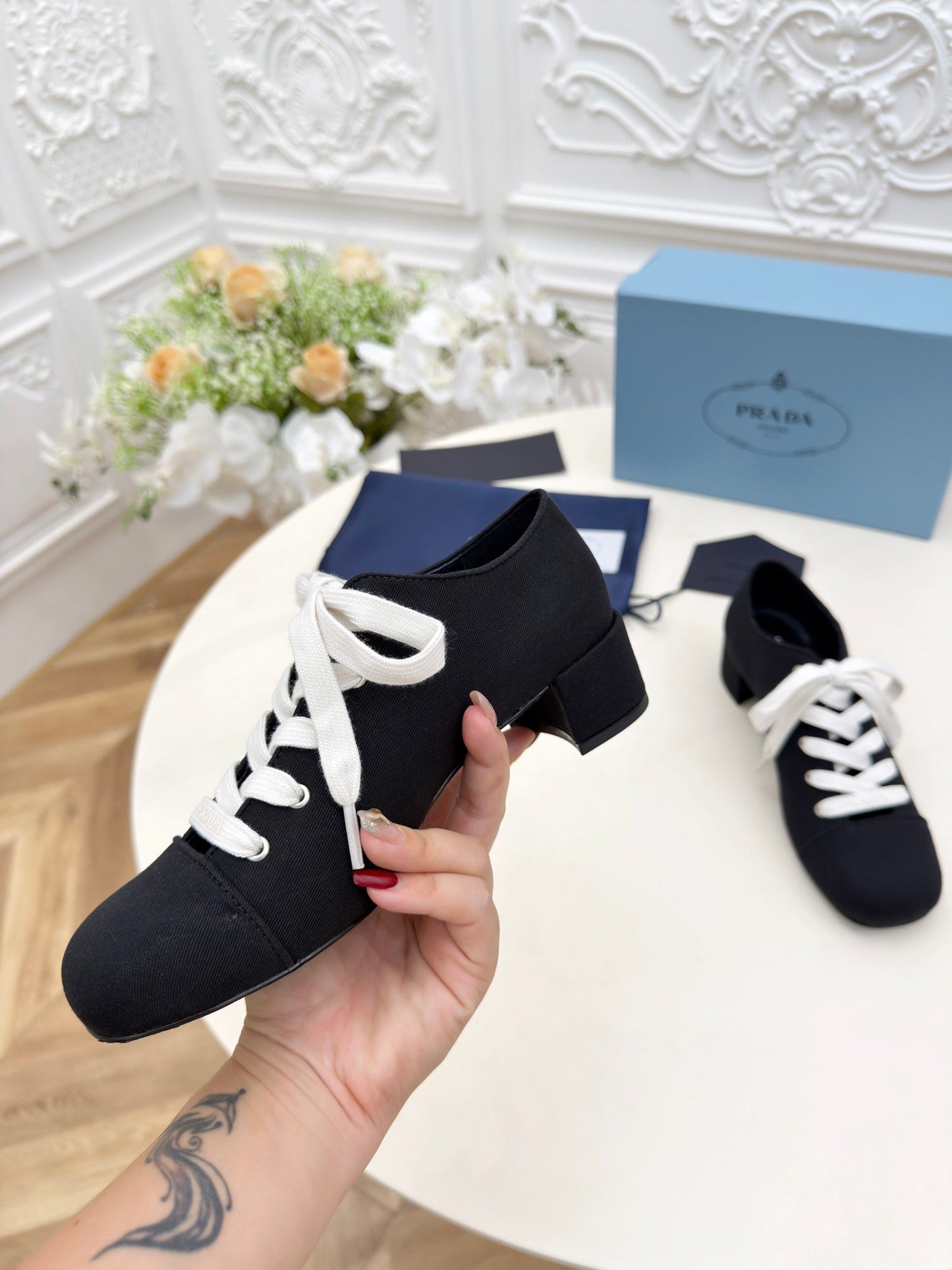 PRADA 25S MARY JANE SHOES 55 MM IN BLACK CANVAS FABRIC - 35
