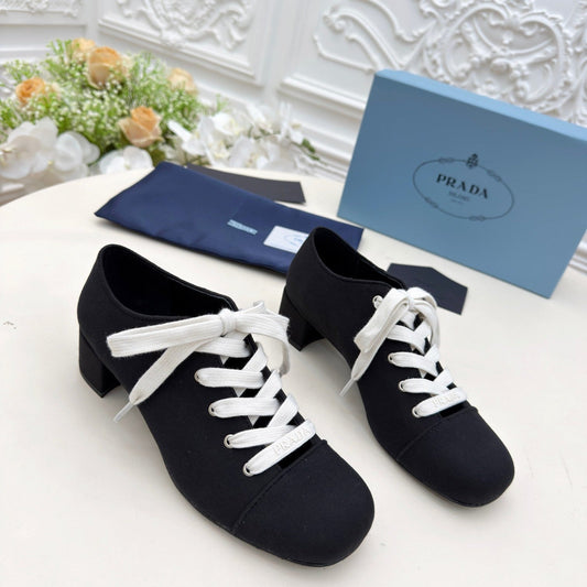 PRADA 25S MARY JANE SHOES 55 MM IN BLACK CANVAS FABRIC - 35