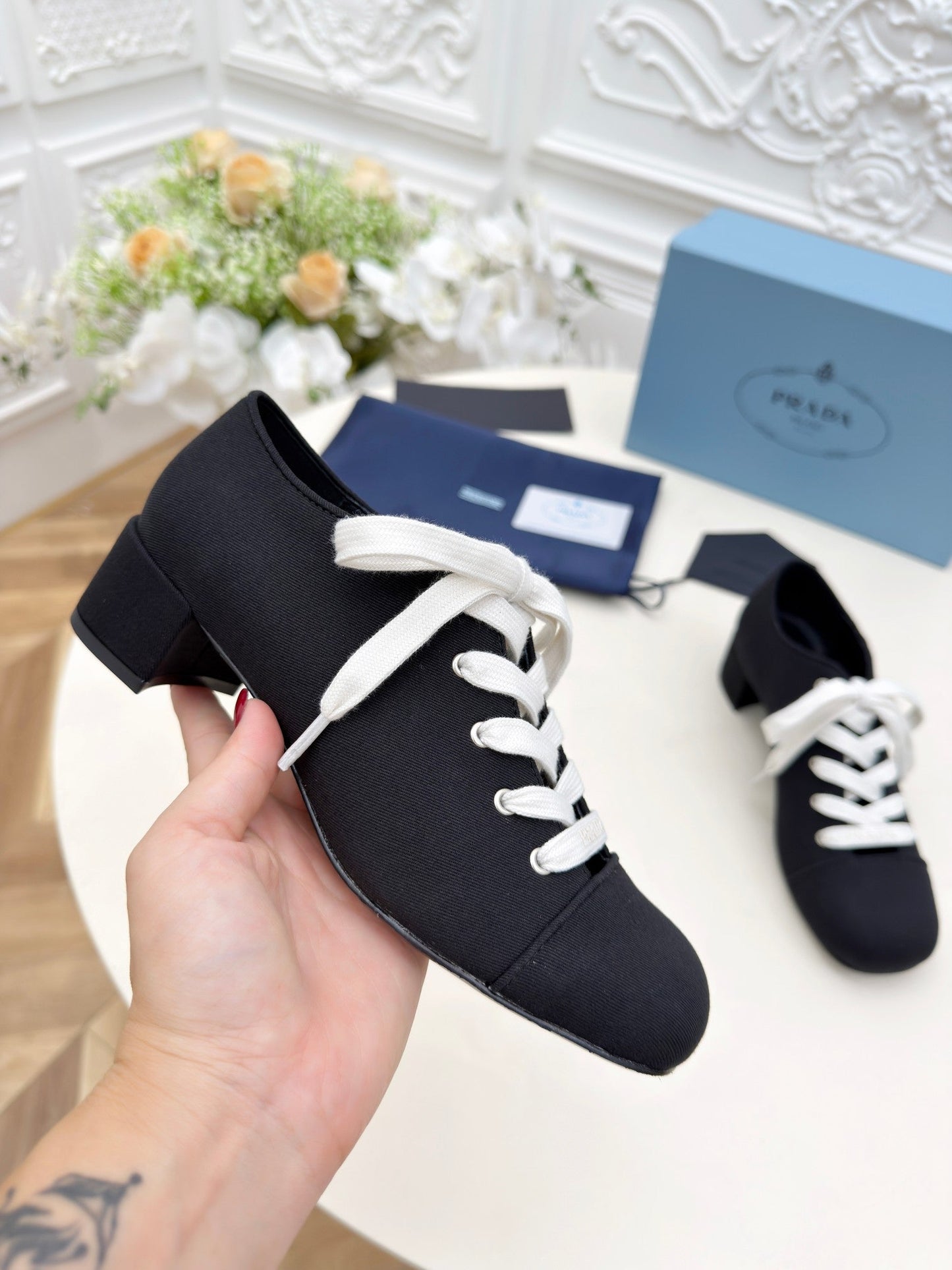 PRADA 25S MARY JANE SHOES 55 MM IN BLACK CANVAS FABRIC - 35