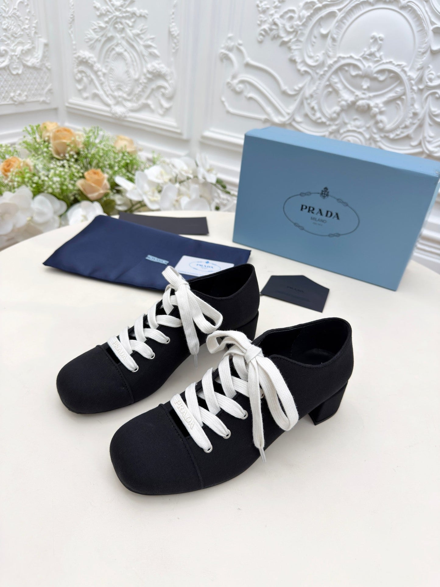PRADA 25S MARY JANE SHOES 55 MM IN BLACK CANVAS FABRIC - 35