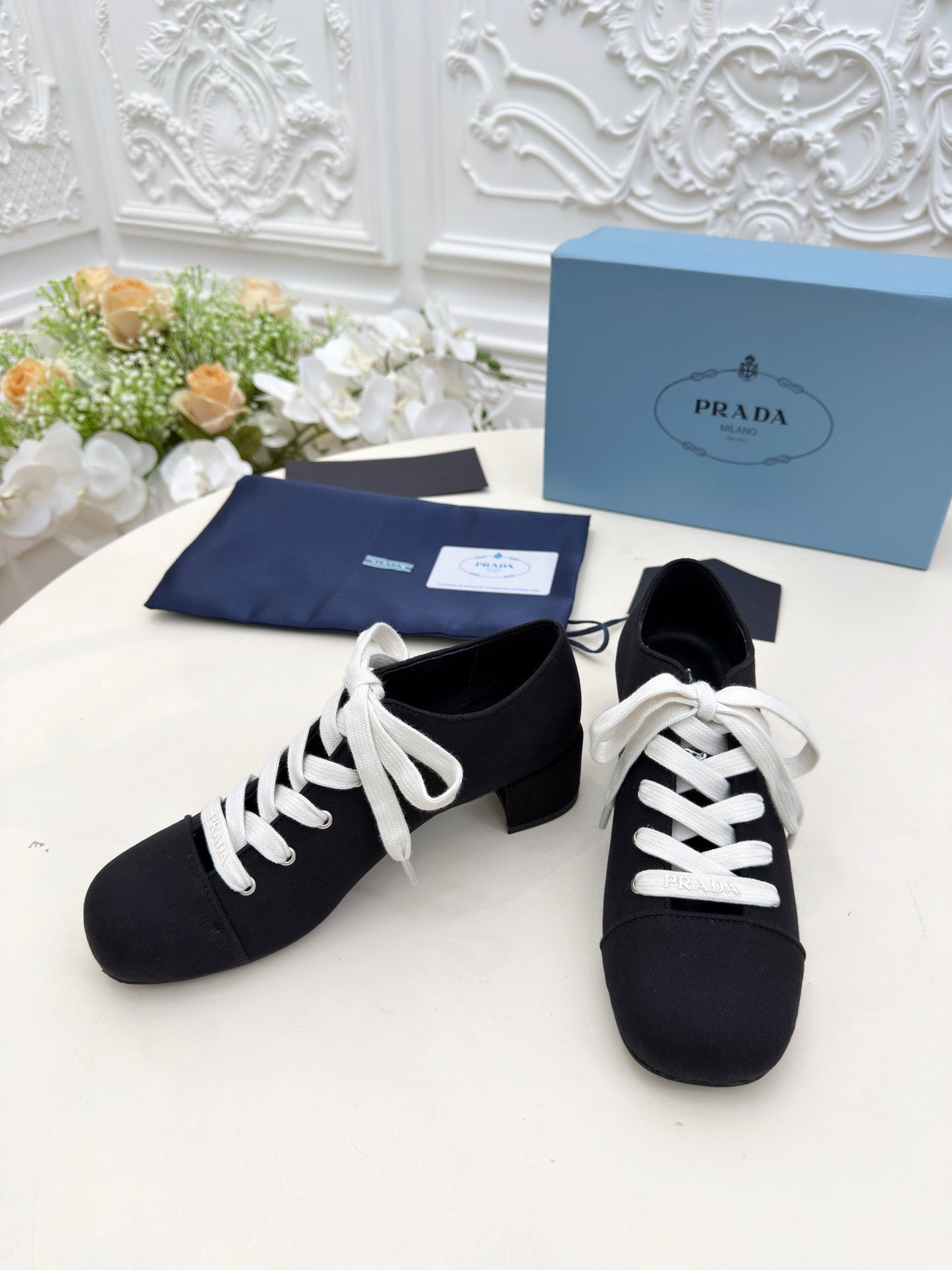 PRADA 25S MARY JANE SHOES 55 MM IN BLACK CANVAS FABRIC - 35