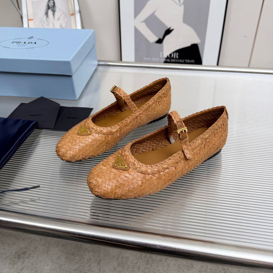 БАЛЕТКИ PRADA 26S МЕРІ ДЖЕЙН З КОРИЧНЕВОЇ ПЛЕТЕНОЇ ТЕЛЯЧОЇ ШКІРИ