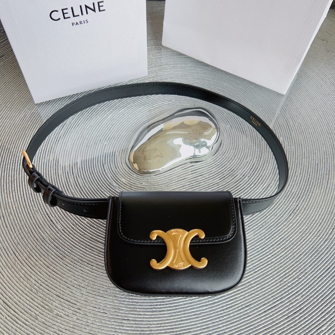CL BELT BAG TRIOMPHE 25 MM BELT TRIOMPHE BLACK CALFSKIN GOLD HARDWARE - 30
