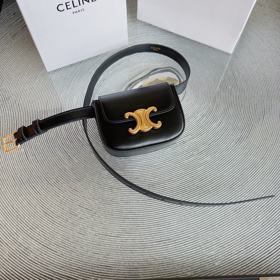 CL BELT BAG TRIOMPHE 25 MM BELT TRIOMPHE BLACK CALFSKIN GOLD HARDWARE - 30