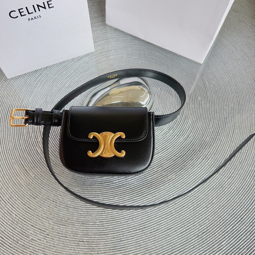 CL BELT BAG TRIOMPHE 25 MM BELT TRIOMPHE BLACK CALFSKIN GOLD HARDWARE - 30