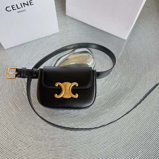 CL BELT BAG TRIOMPHE 25 MM BELT TRIOMPHE BLACK CALFSKIN GOLD HARDWARE - 30