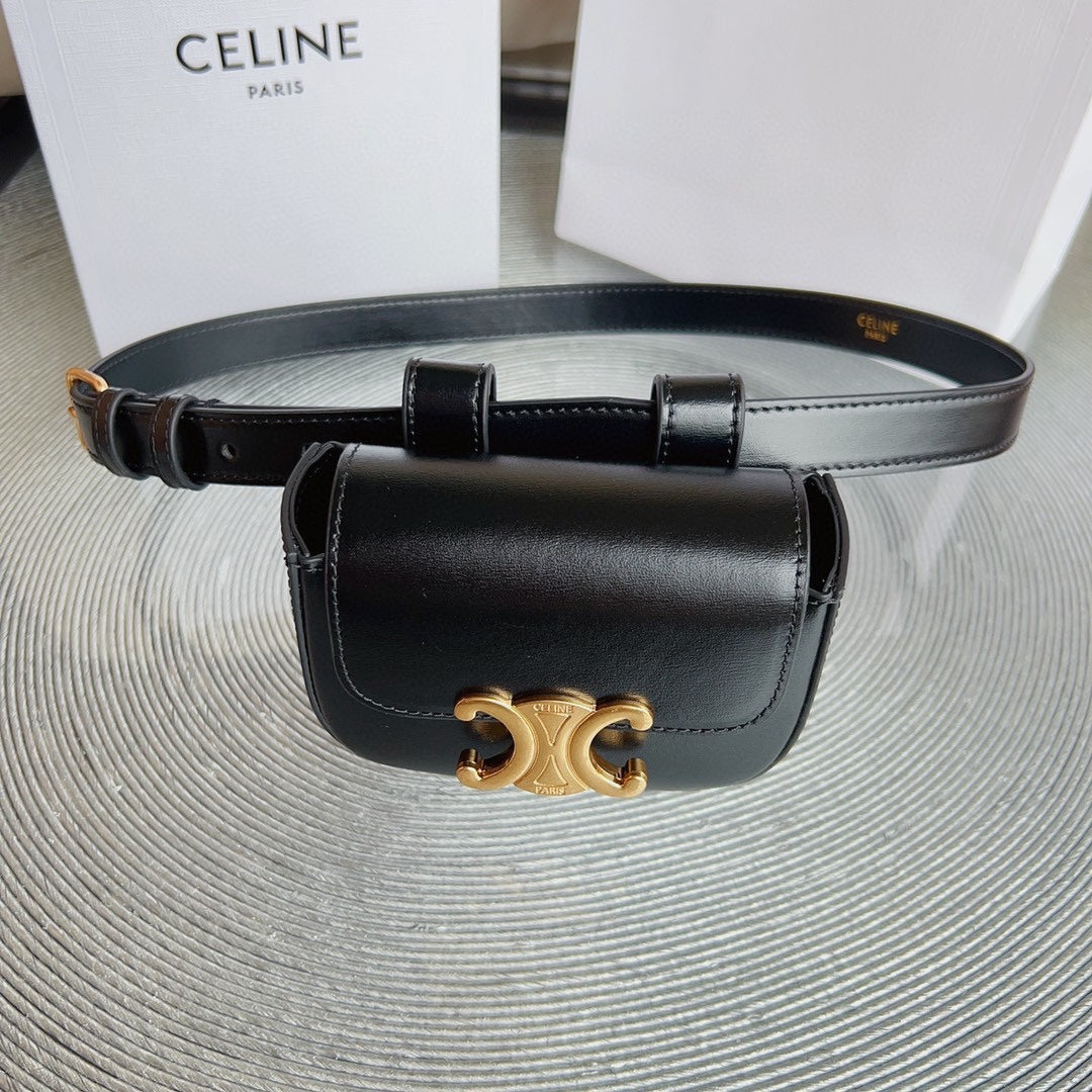 CL BELT BAG TRIOMPHE 25 MM BELT TRIOMPHE BLACK CALFSKIN GOLD HARDWARE - 30