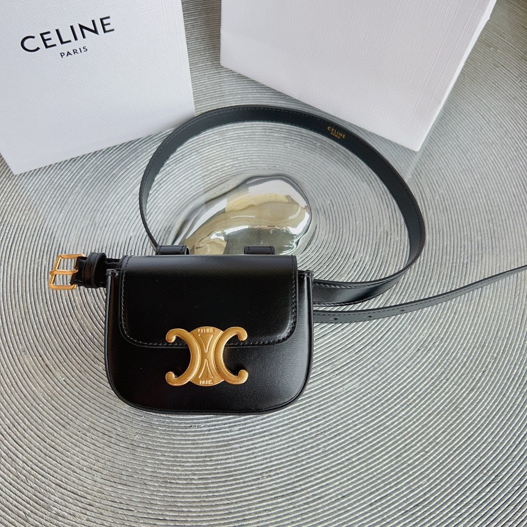 CL BELT BAG TRIOMPHE 25 MM BELT TRIOMPHE BLACK CALFSKIN GOLD HARDWARE - 30