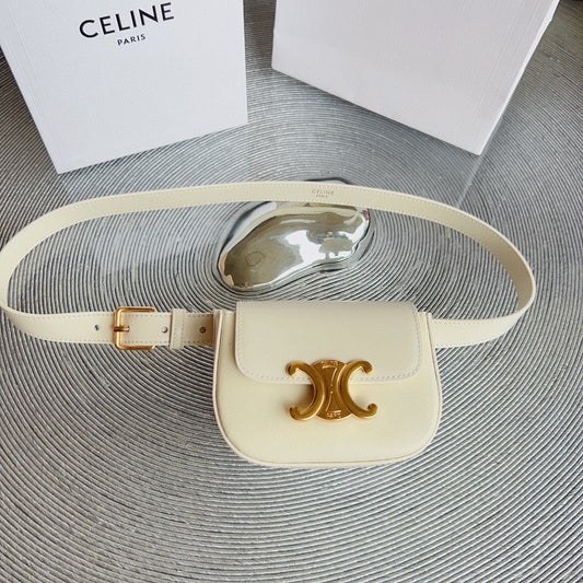 CL BELT BAG TRIOMPHE 25 MM BELT TRIOMPHE WHITE CALFSKIN GOLD HARDWARE - 30