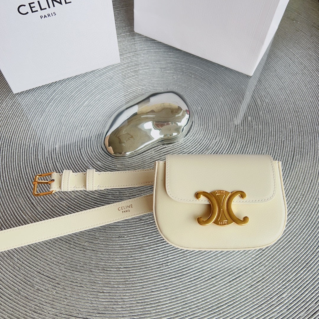 CL BELT BAG TRIOMPHE 25 MM BELT TRIOMPHE WHITE CALFSKIN GOLD HARDWARE - 30
