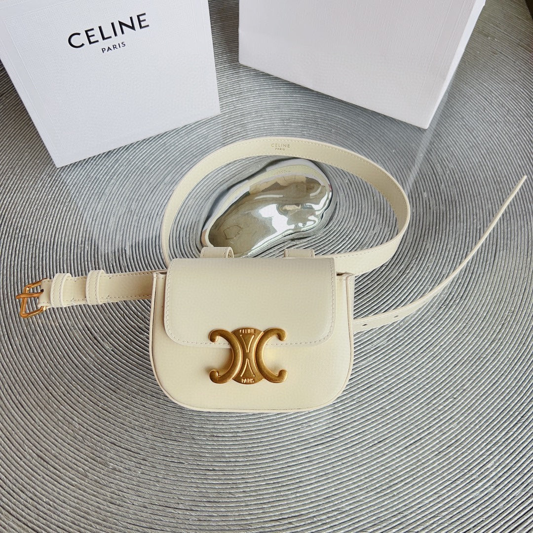 CL BELT BAG TRIOMPHE 25 MM BELT TRIOMPHE WHITE CALFSKIN GOLD HARDWARE - 30