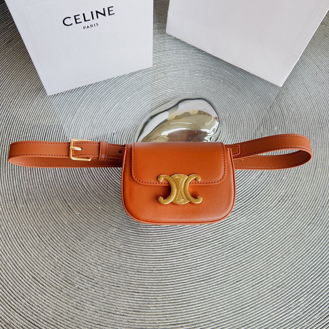 CL BELT BAG TRIOMPHE 25 MM BELT TRIOMPHE ORANGE CALFSKIN GOLD HARDWARE - 30