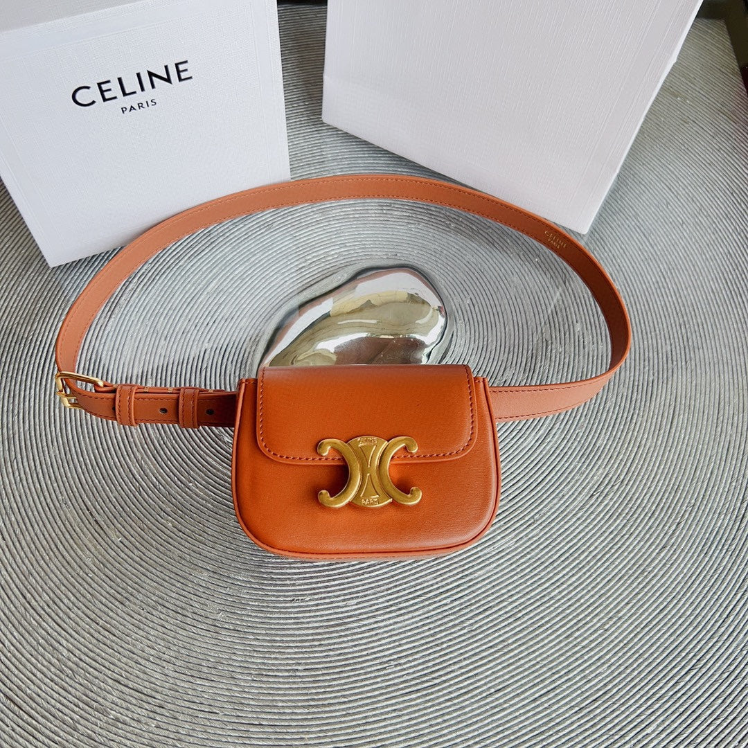 CL BELT BAG TRIOMPHE 25 MM BELT TRIOMPHE ORANGE CALFSKIN GOLD HARDWARE - 30