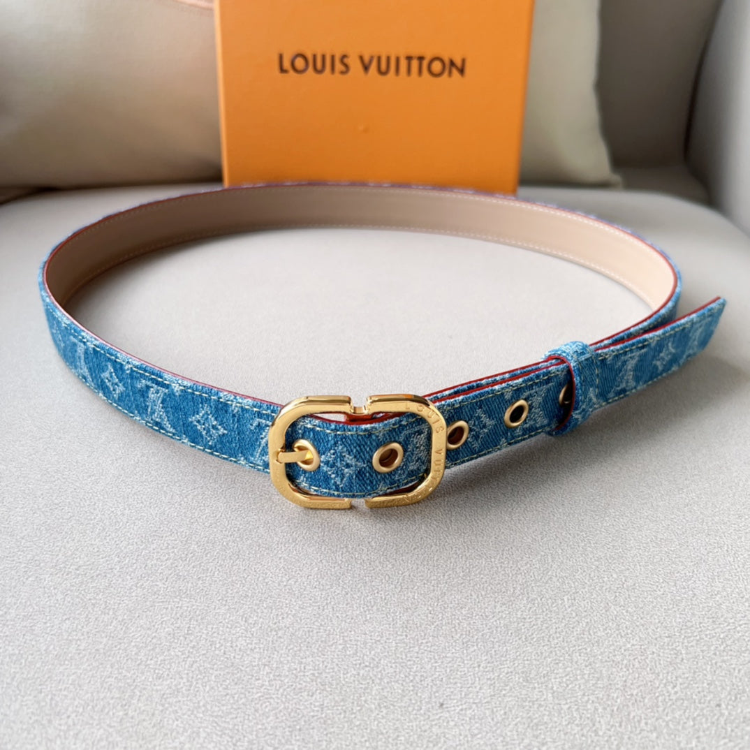 LV  30MM BELT LIGHT BLUE MONOGRAM DENIM GOLD HARDWARE - 30