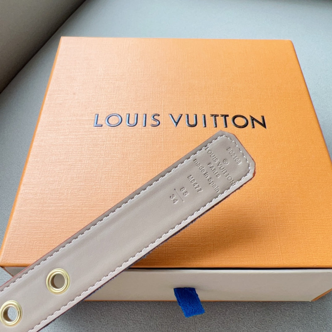 LV  30MM BELT LIGHT BLUE MONOGRAM DENIM GOLD HARDWARE - 30