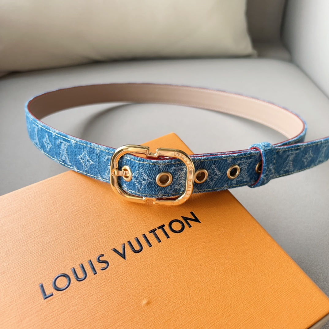 LV  30MM BELT LIGHT BLUE MONOGRAM DENIM GOLD HARDWARE - 30