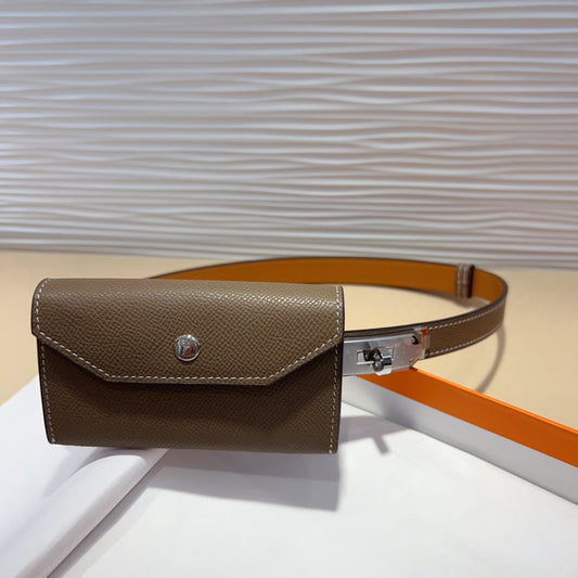 HM KELLY POCKET 18MM BELT CHOCOLATE BROWN LEATHER SILVER HARDWARE - 30
