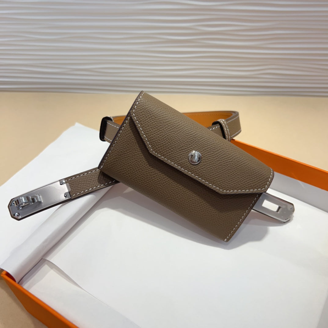 HM KELLY POCKET 18MM BELT CHOCOLATE BROWN LEATHER SILVER HARDWARE - 30