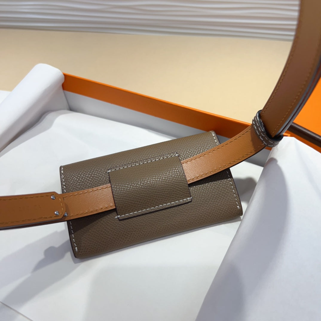 HM KELLY POCKET 18MM BELT CHOCOLATE BROWN LEATHER SILVER HARDWARE - 30