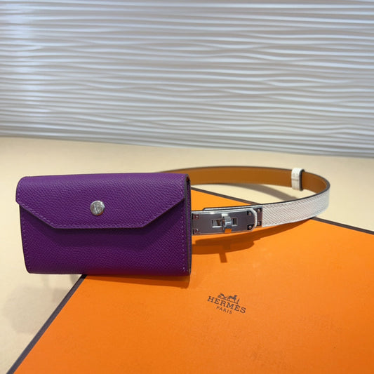 HM KELLY VIOLET PURPLE POCKET 18MM BELT WHITE LEATHER SILVER HARDWARE - 30