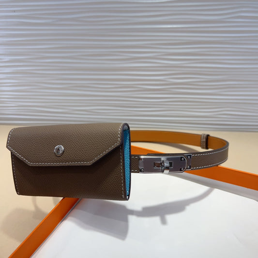 HM KELLY DARK BROWN POCKET 18MM BELT LEATHER SILVER HARDWARE - 30