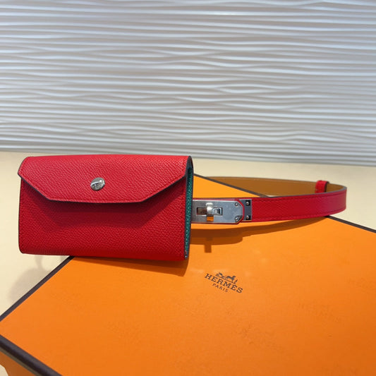 HM KELLY CHERRY RED POCKET 18MM BELT LEATHER SILVER HARDWARE - 30