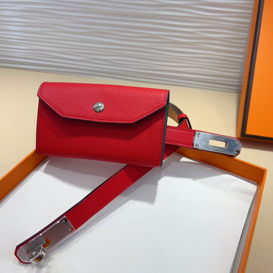 HM KELLY CHERRY RED POCKET 18MM BELT LEATHER SILVER HARDWARE - 30