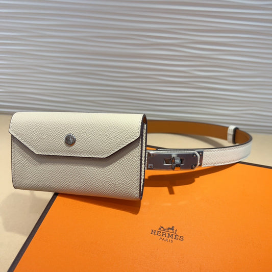 HM KELLY WHITE POCKET 18MM BELT LEATHER SILVER HARDWARE - 30