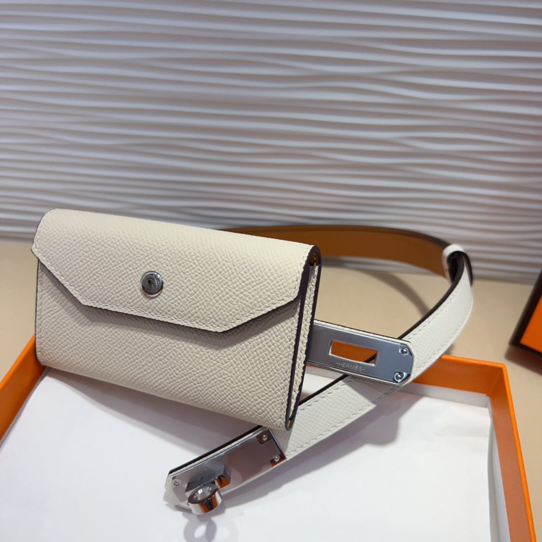 HM KELLY WHITE POCKET 18MM BELT LEATHER SILVER HARDWARE - 30