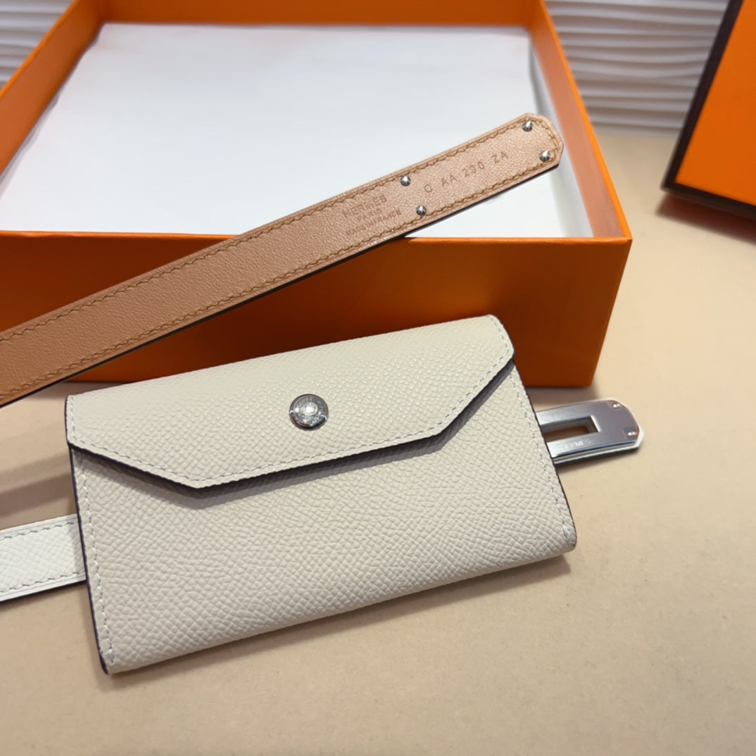 HM KELLY WHITE POCKET 18MM BELT LEATHER SILVER HARDWARE - 30