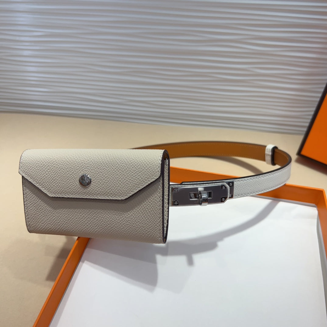 HM KELLY WHITE POCKET 18MM BELT LEATHER SILVER HARDWARE - 30