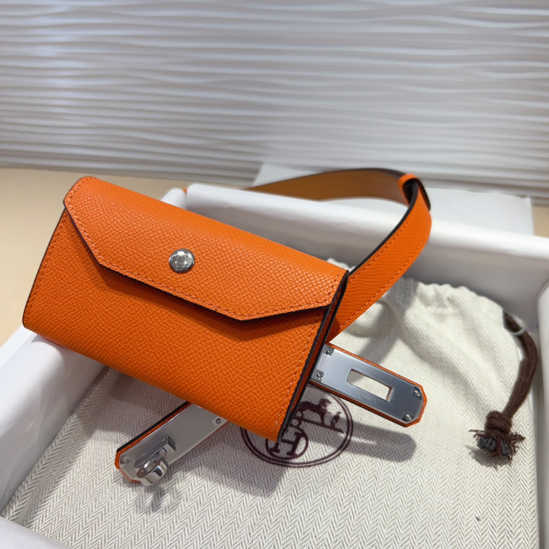 HM KELLY POCKET 18MM BELT ORANGE LEATHER SILVER HARDWARE - 30