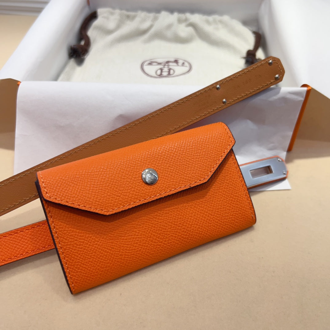 HM KELLY POCKET 18MM BELT ORANGE LEATHER SILVER HARDWARE - 30
