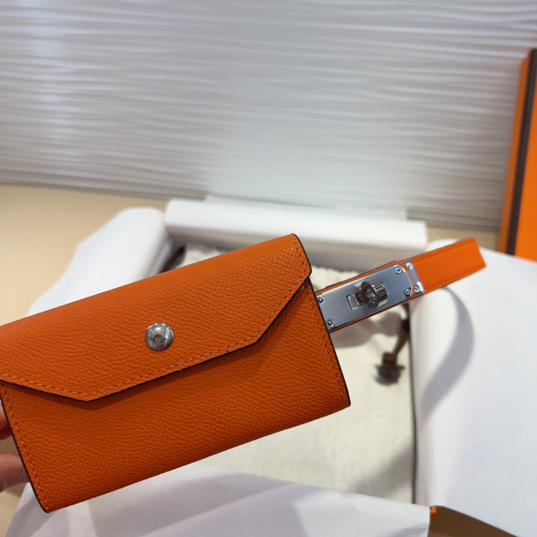 HM KELLY POCKET 18MM BELT ORANGE LEATHER SILVER HARDWARE - 30